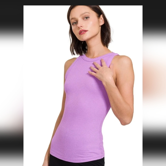 Zenana Outfitters Tops - Zenana Soft Ribbed Crew Neck Tank Top In Lavender Sz Medium NWOT